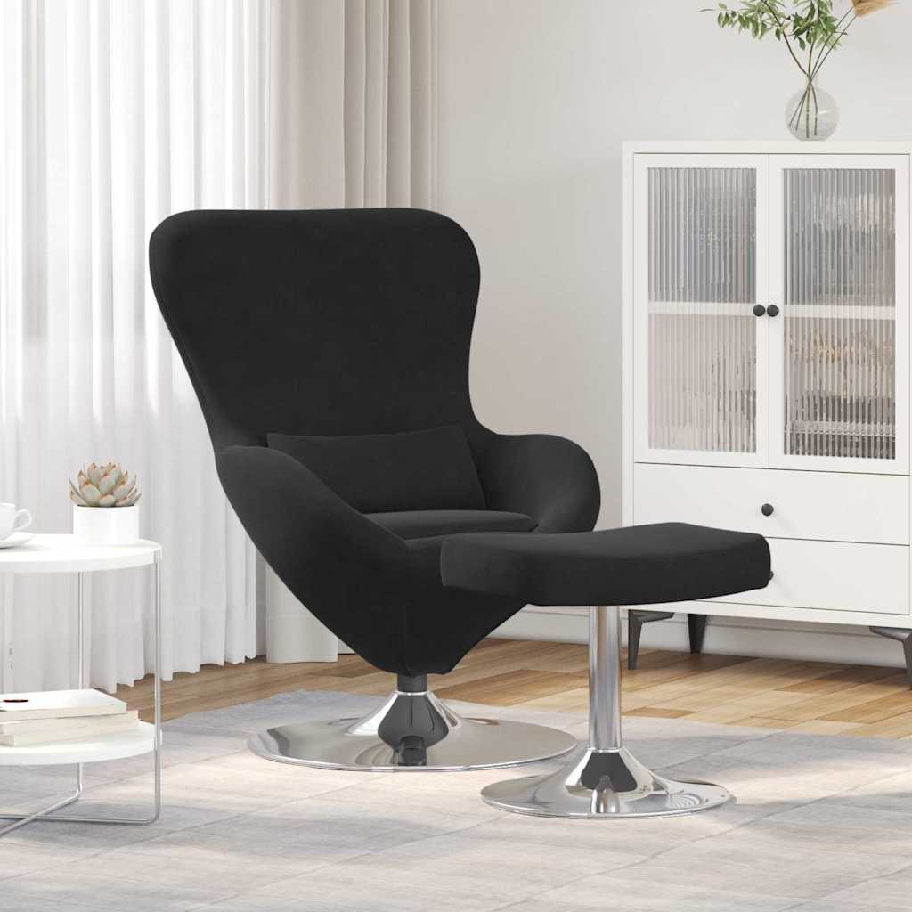 Chaise Œuf avec Pouf Noir 63 x 73 x 90 cm Velours - XIOS