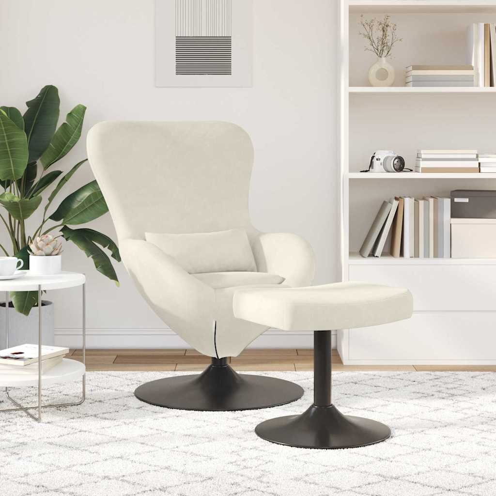 Chaise Œuf avec Pouf Crème 63 x 73 x 90 cm Velours - XIOS
