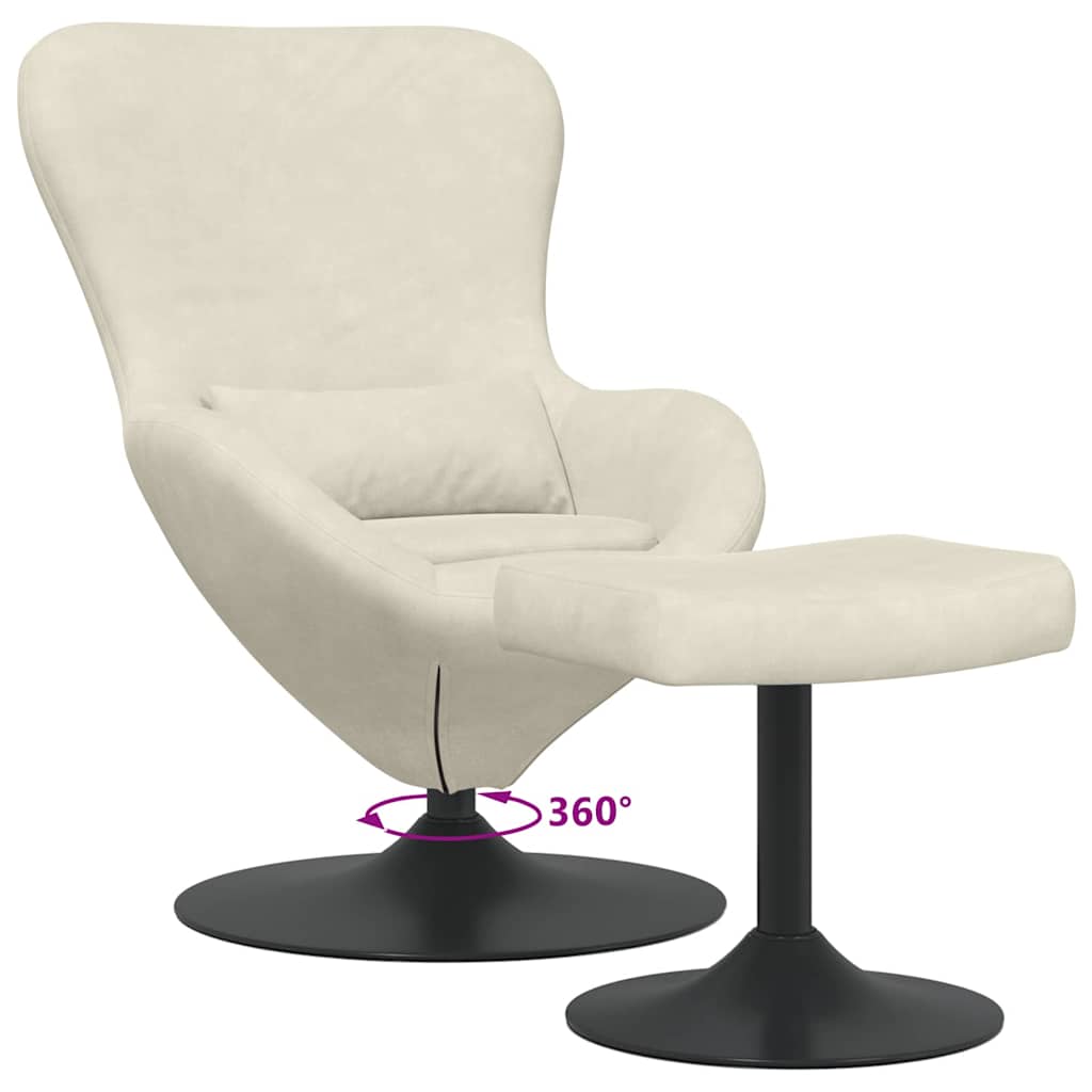 Chaise Œuf avec Pouf Crème 63 x 73 x 90 cm Velours - XIOS