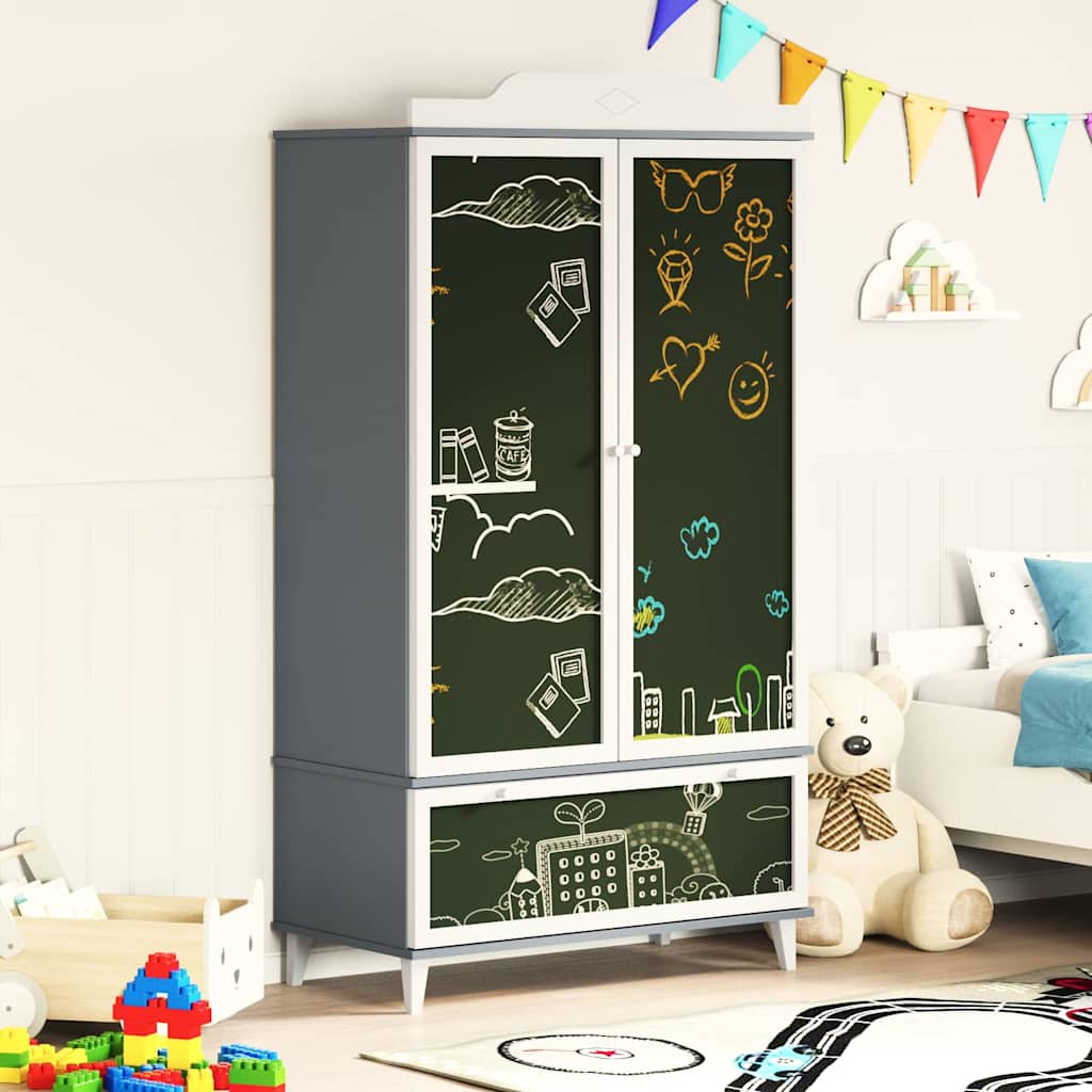 Armoire Tableau Noir avec porte Gris et blanc Bois d'ingénierie - XIOS