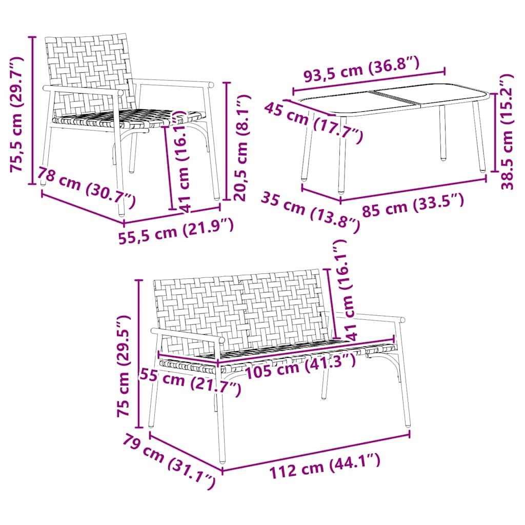 Ensemble de salle à manger pour jardin 4 pcs Marron polyrotin - XIOS