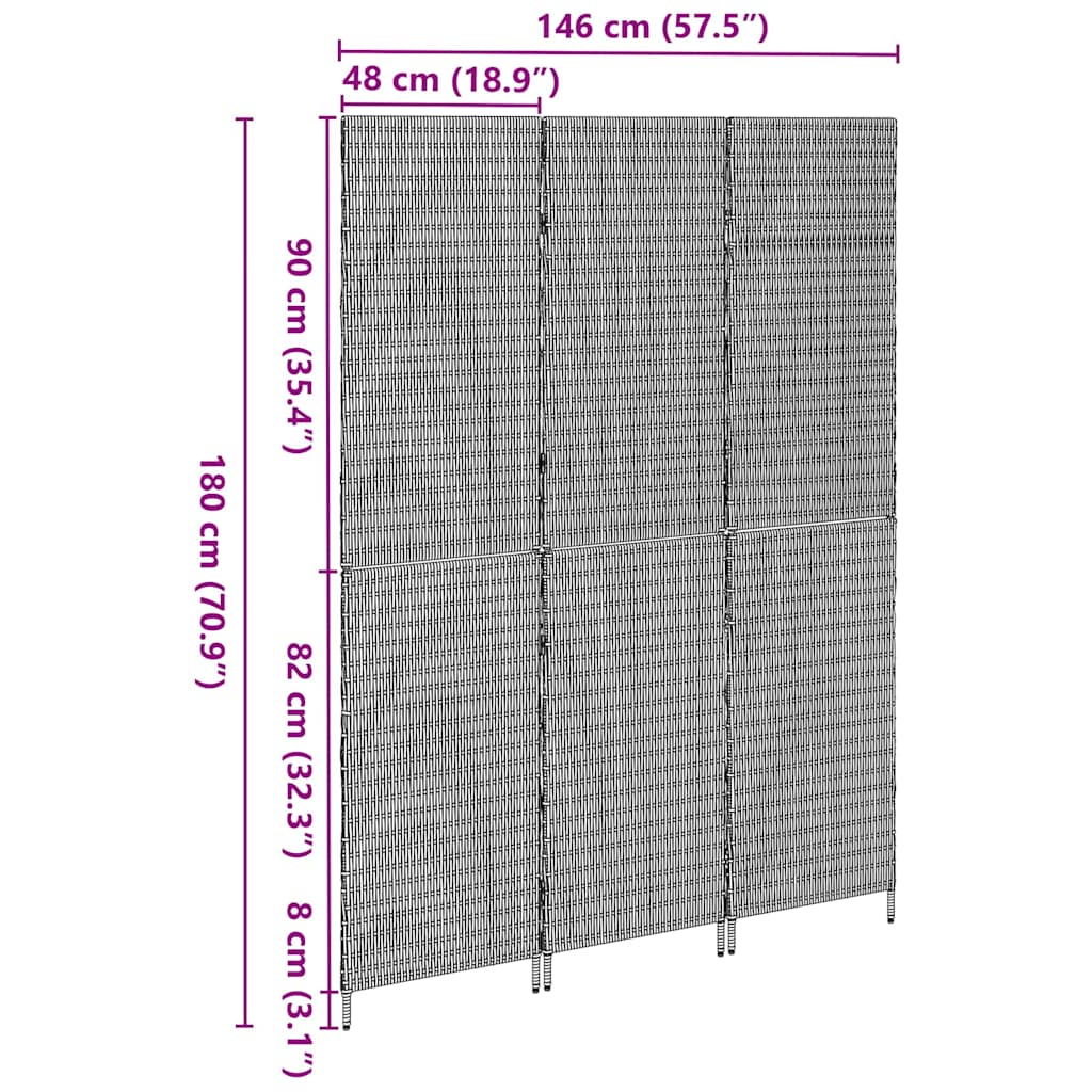 Classeur vidaXL 3 Panneaux Pliable Marron 146x180 cm Poly Rattan XIOS