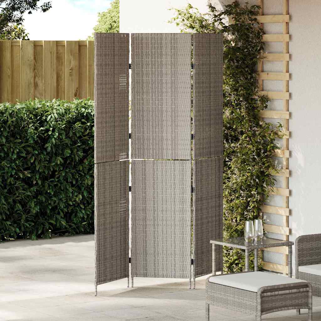 Paravent 3 Panneaux Pliable Gris 147x180 cm Rattan Poly XIOS