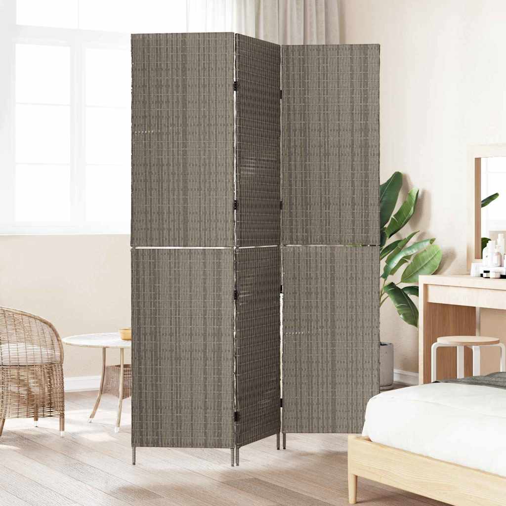Paravent 3 Panneaux Pliable Gris 147x180 cm Rattan Poly XIOS