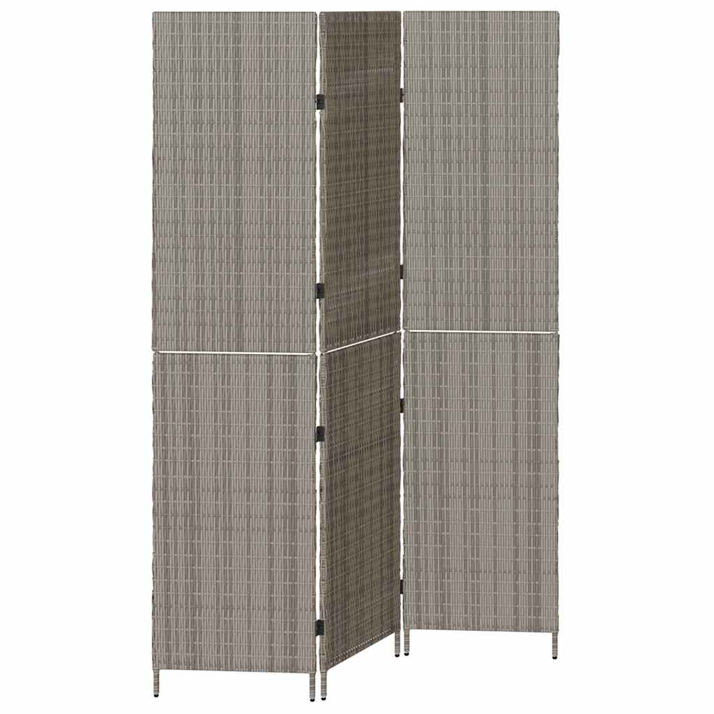 Paravent 3 Panneaux Pliable Gris 147x180 cm Rattan Poly XIOS