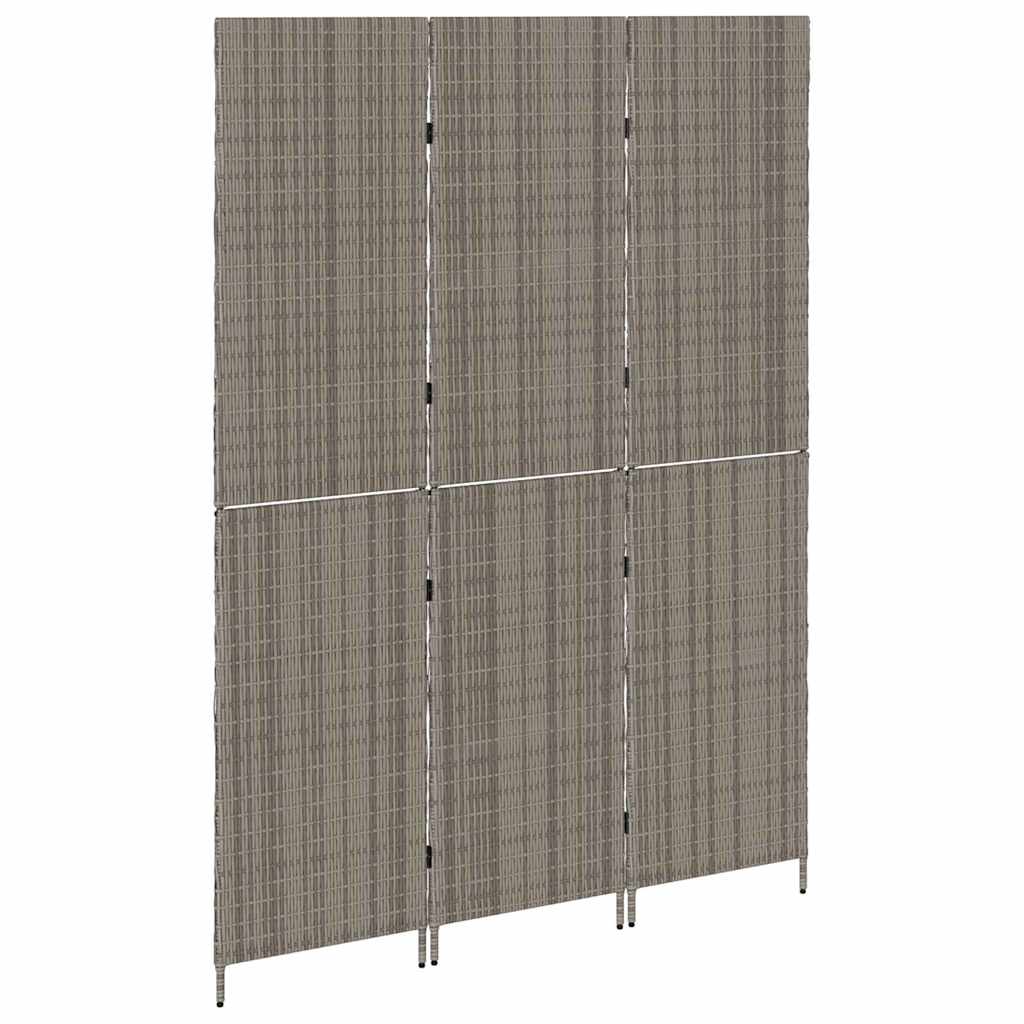 Paravent 3 Panneaux Pliable Gris 147x180 cm Rattan Poly XIOS