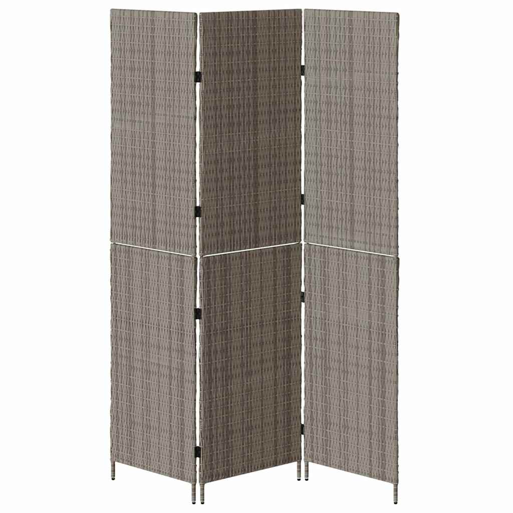 Paravent 3 Panneaux Pliable Gris 147x180 cm Rattan Poly XIOS