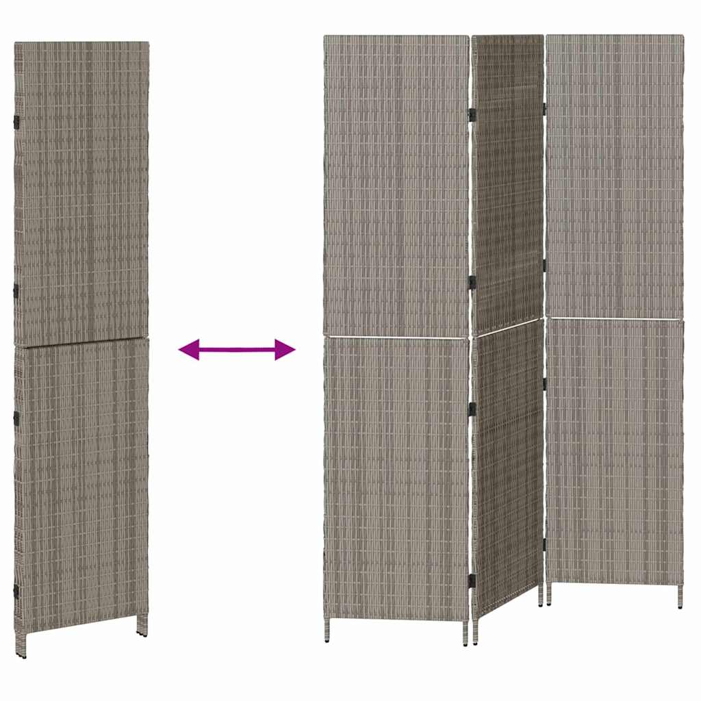 Paravent 3 Panneaux Pliable Gris 147x180 cm Rattan Poly XIOS