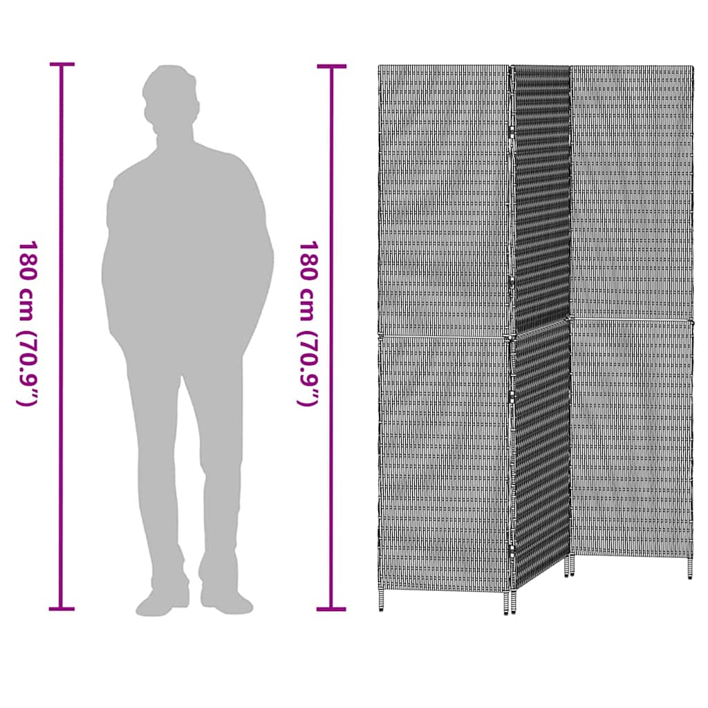 Paravent 3 Panneaux Pliable Gris 147x180 cm Rattan Poly XIOS