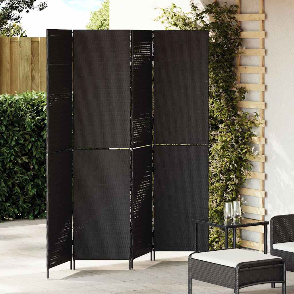 Paravent 4 panneaux pliable noir 195x180 cm en polyrotin XIOS
