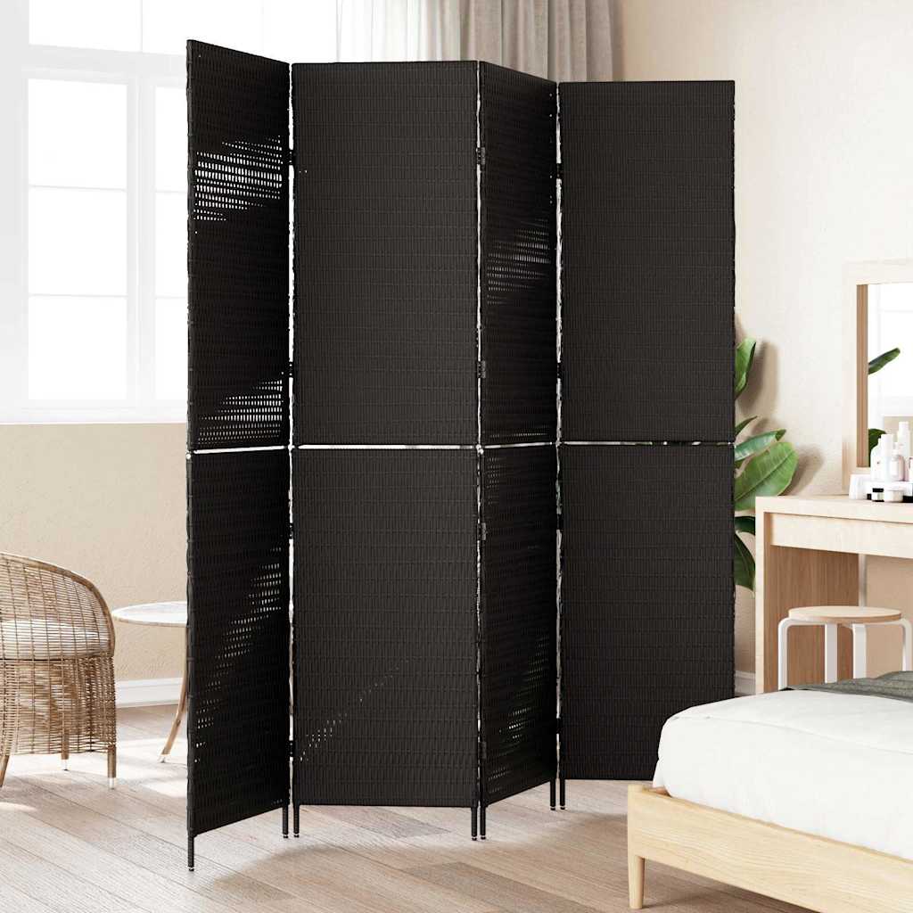 Paravent 4 panneaux pliable noir 195x180 cm en polyrotin XIOS