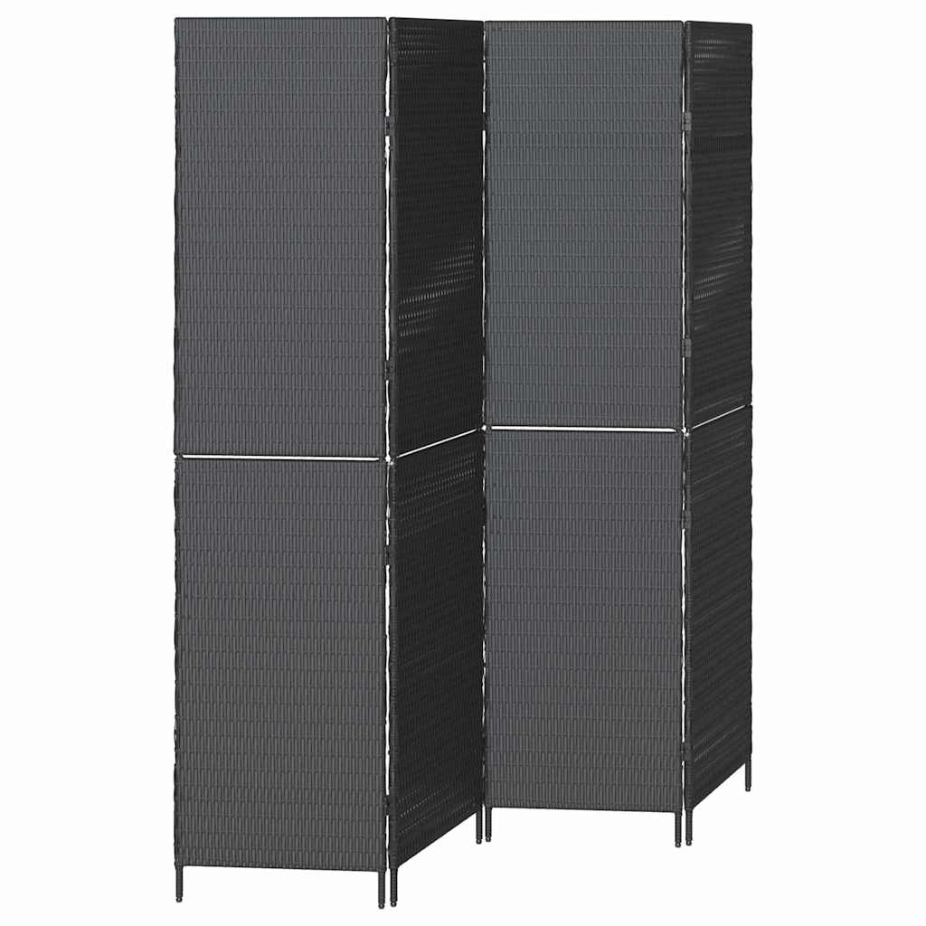 Paravent 4 panneaux pliable noir 195x180 cm en polyrotin XIOS
