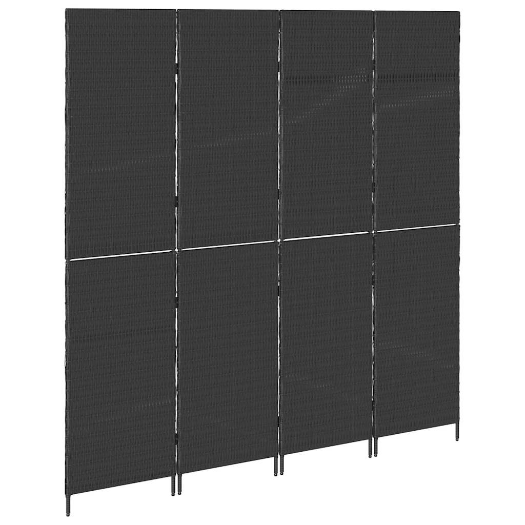 Paravent 4 panneaux pliable noir 195x180 cm en polyrotin XIOS