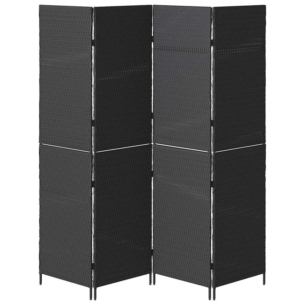 Paravent 4 panneaux pliable noir 195x180 cm en polyrotin XIOS