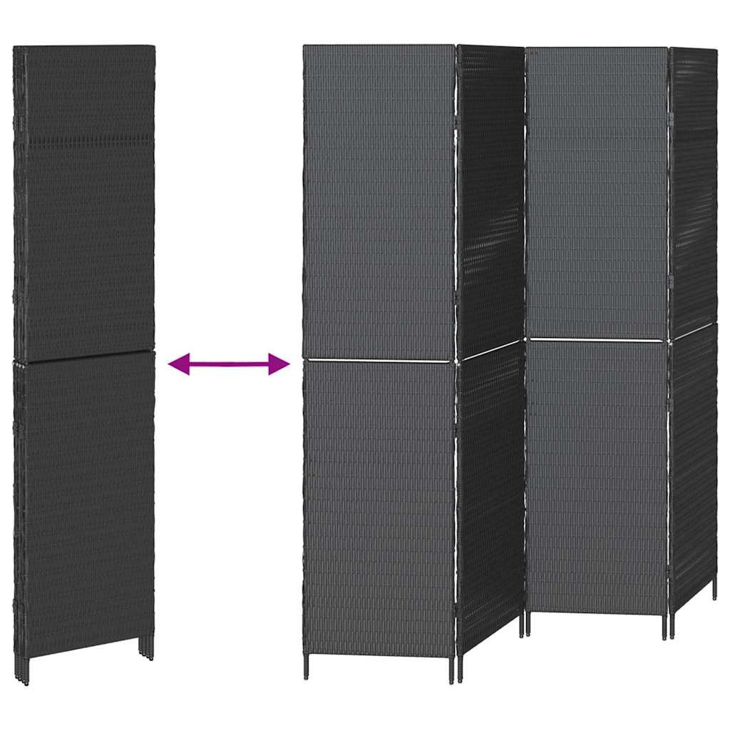 Paravent 4 panneaux pliable noir 195x180 cm en polyrotin XIOS