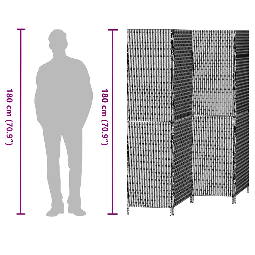 Paravent 4 panneaux pliable noir 195x180 cm en polyrotin XIOS
