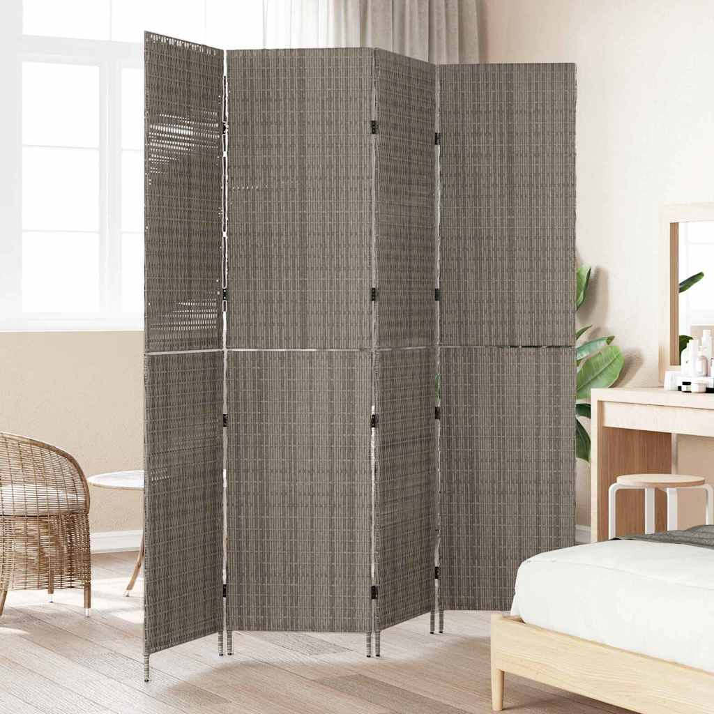 Paravent vidaXL 4 panneaux pliable gris 195x180 cm en poly rotin XIOS