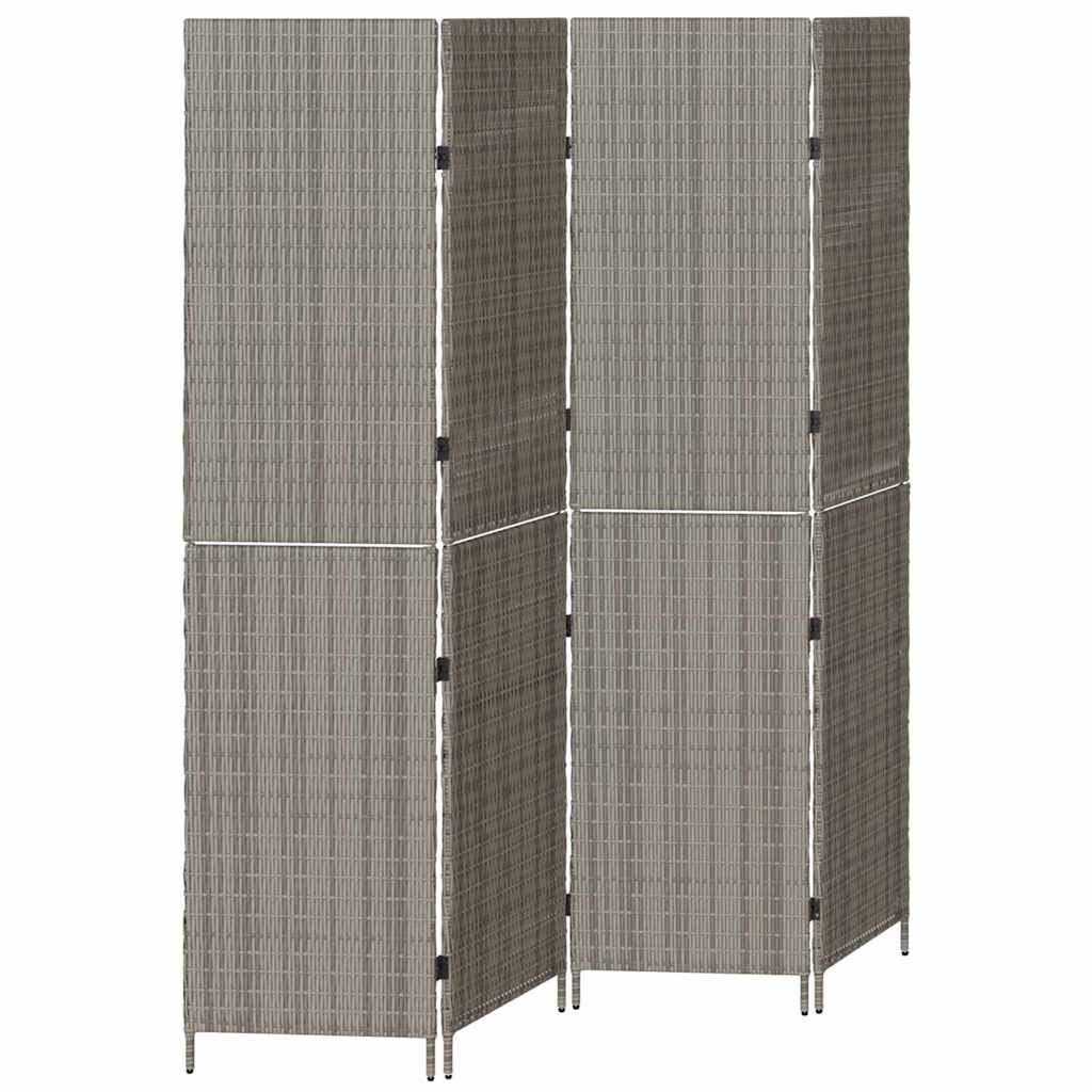 Paravent vidaXL 4 panneaux pliable gris 195x180 cm en poly rotin XIOS