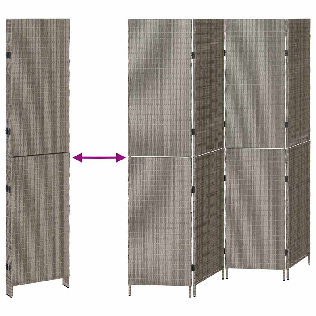 Paravent vidaXL 4 panneaux pliable gris 195x180 cm en poly rotin XIOS