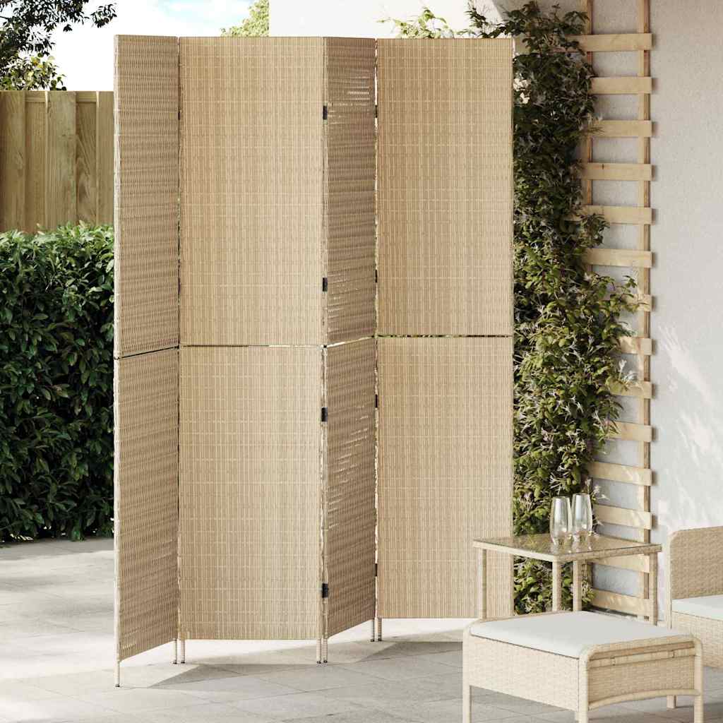 Paravent 4 panneaux pliable beige 196x200 cm en poly rotin XIOS