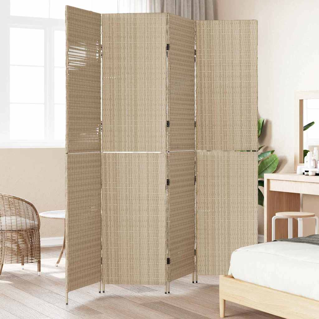 Paravent 4 panneaux pliable beige 196x200 cm en poly rotin XIOS