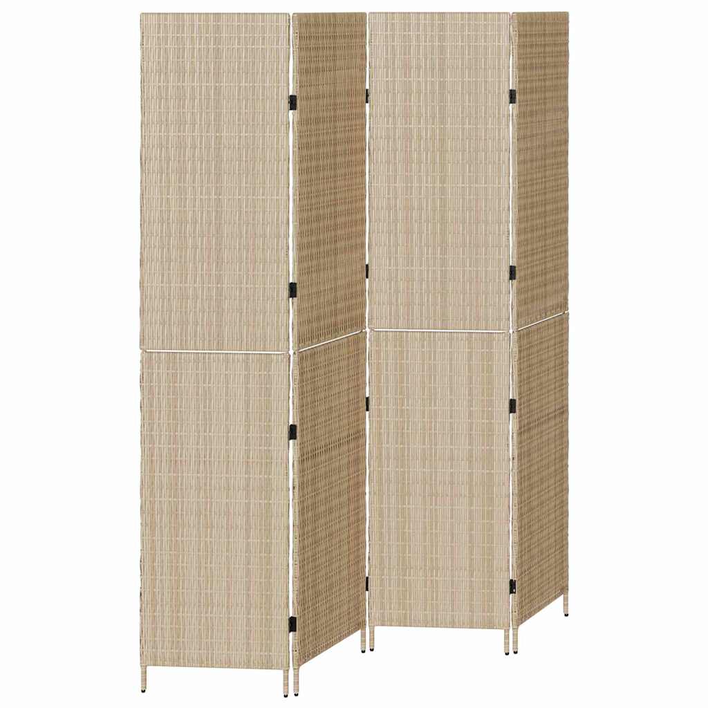 Paravent 4 panneaux pliable beige 196x200 cm en poly rotin XIOS