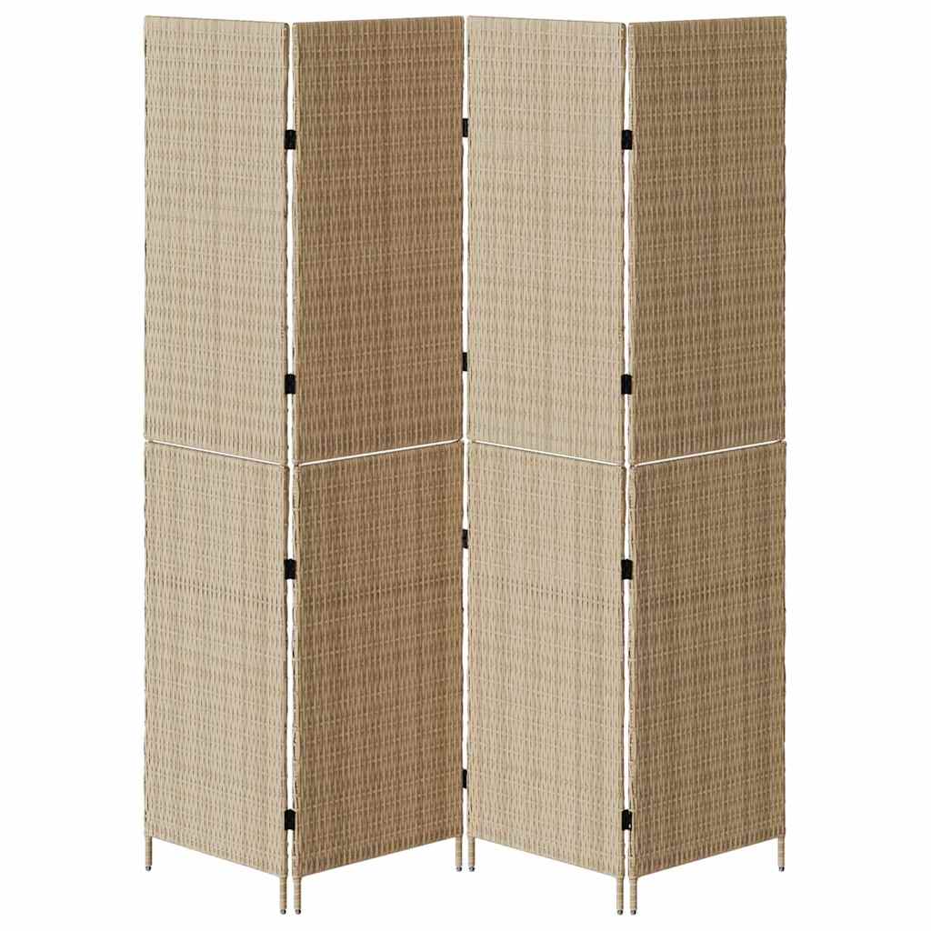 Paravent 4 panneaux pliable beige 196x200 cm en poly rotin XIOS
