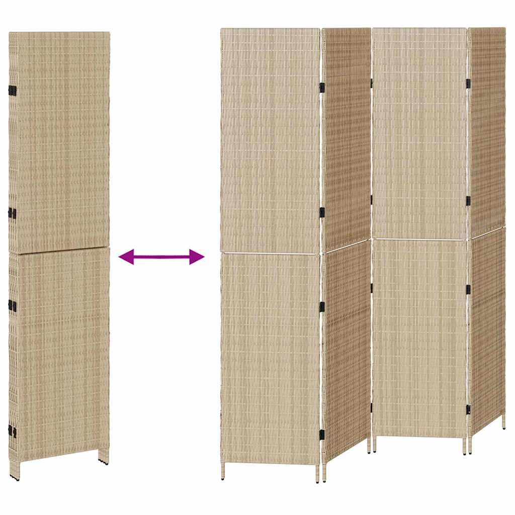 Paravent 4 panneaux pliable beige 196x200 cm en poly rotin XIOS