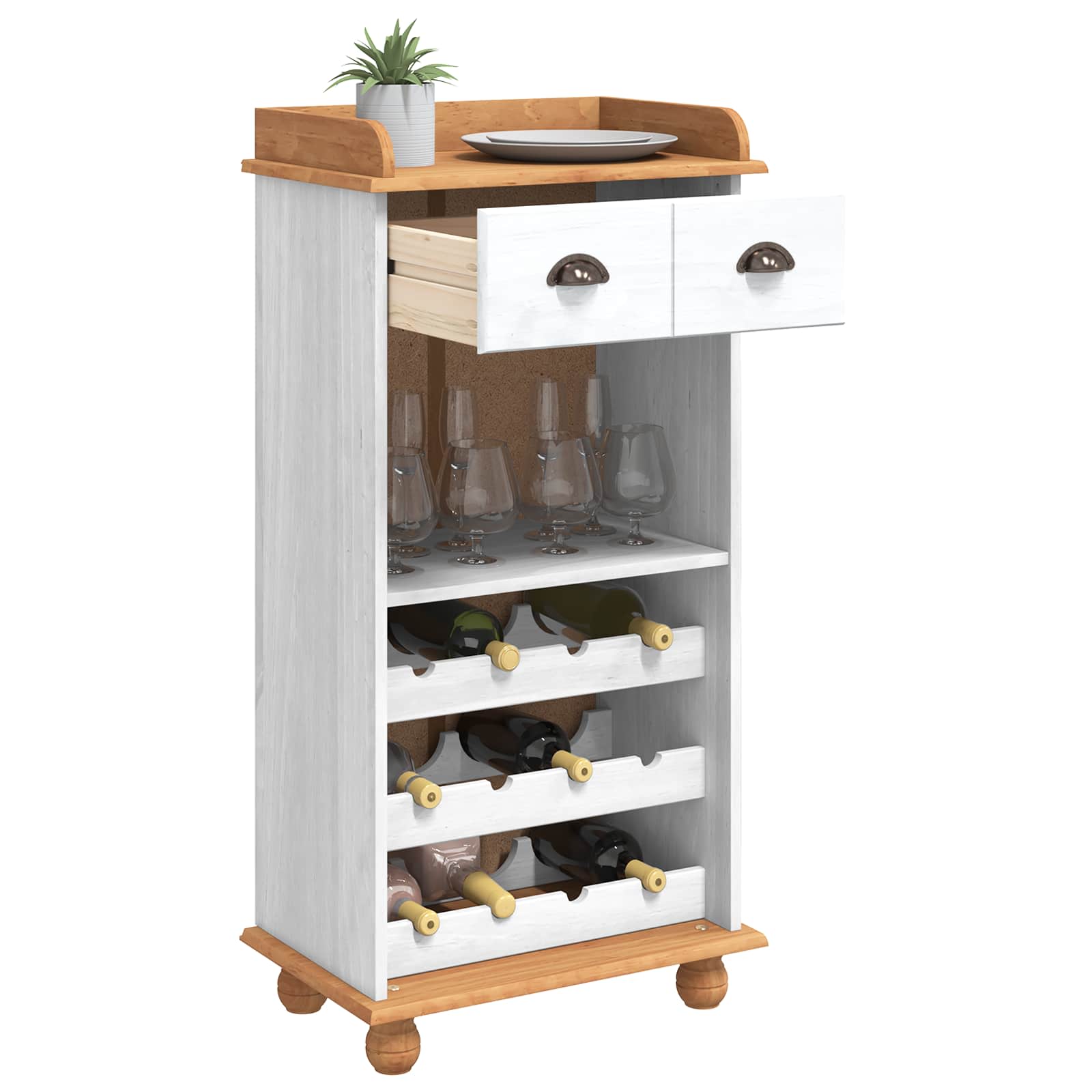 Cabinet à vin ASKIM Blanc avec un dessus en miel - XIOS