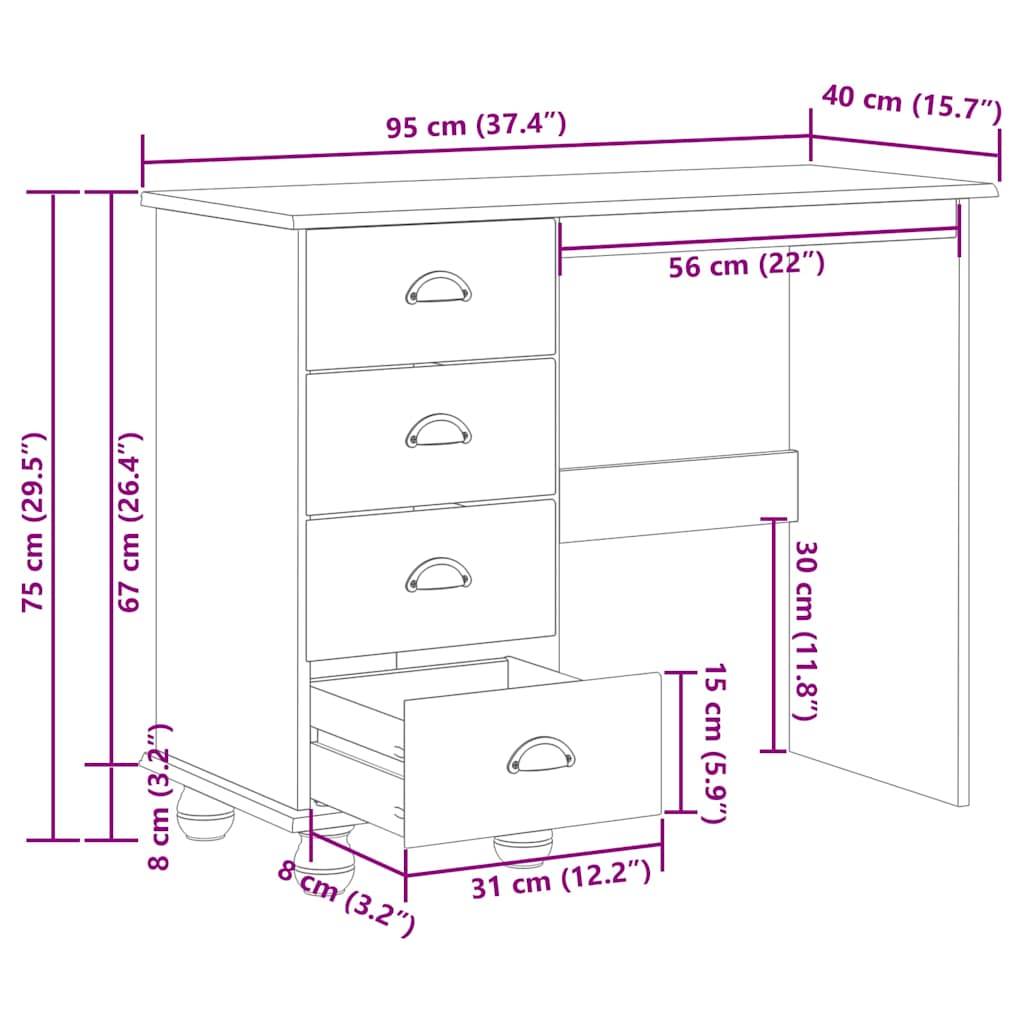 Bureau ASKIM Marron 95 x 40 x 75 cm Bois massif en pin - XIOS