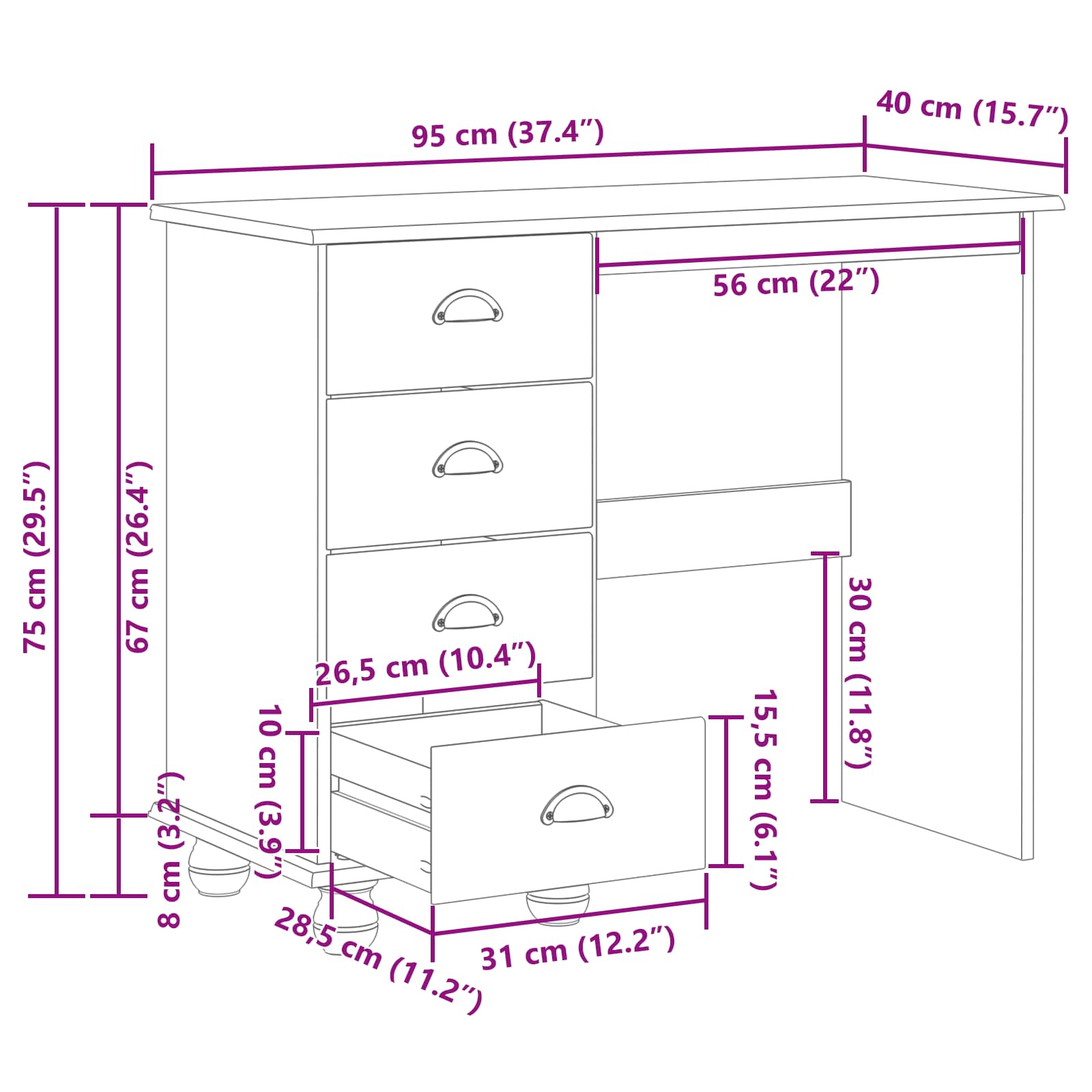 Bureau d'écriture avec tiroir ASKIM Marron 95 x 40 x 75 cm - XIOS