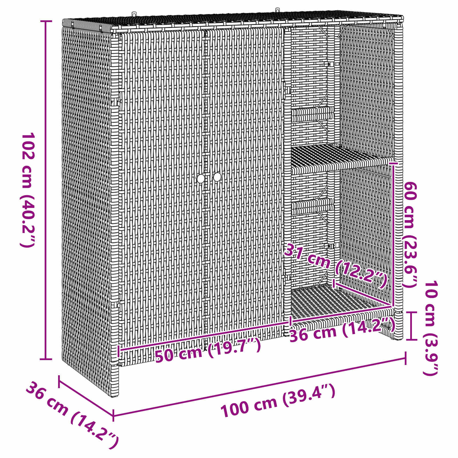 Armoire de rangement avec étagère Noir 100 x 36 x 102 cm Rotin - XIOS