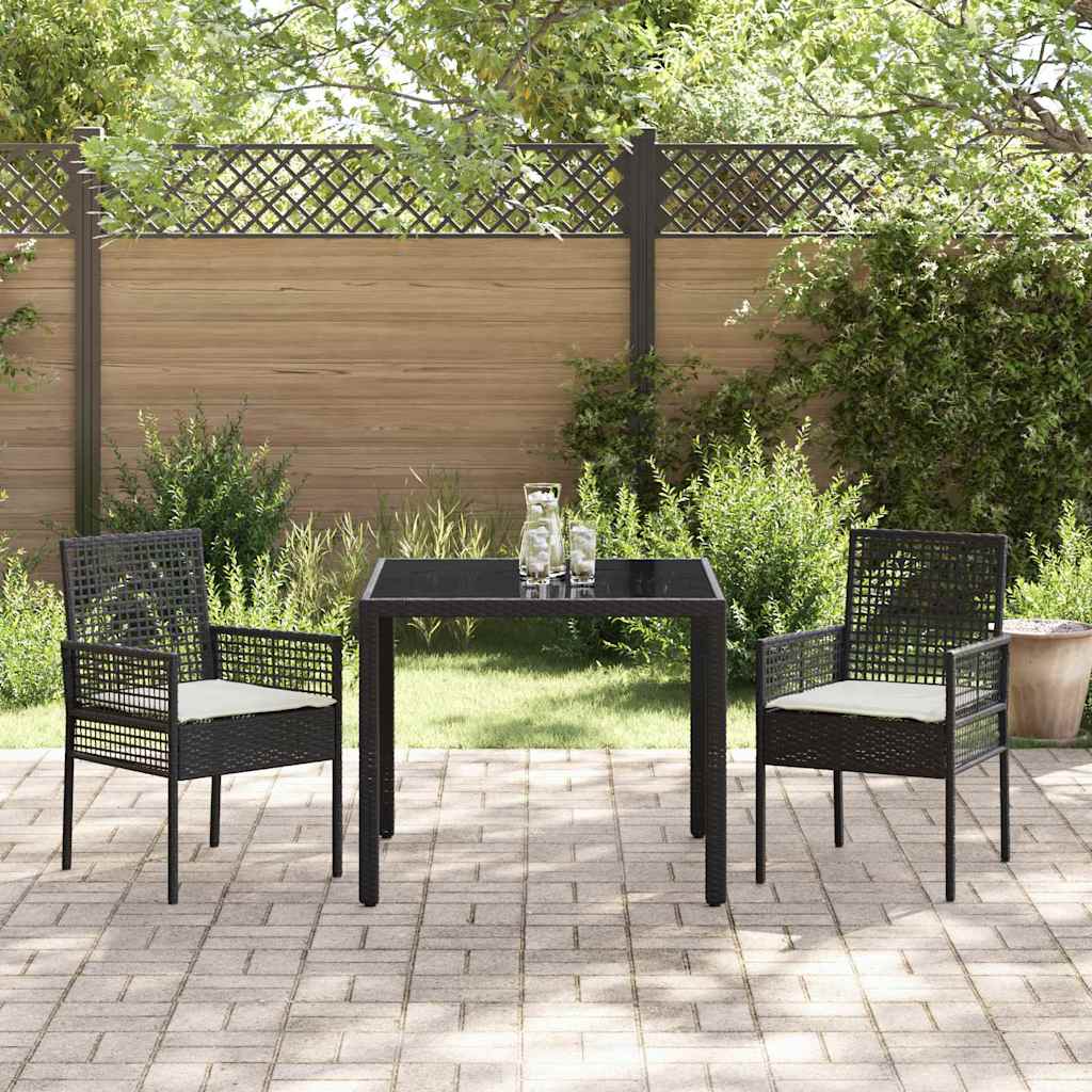 Ensemble de salle à manger pour jardin 3 pcs Noir polyrotin