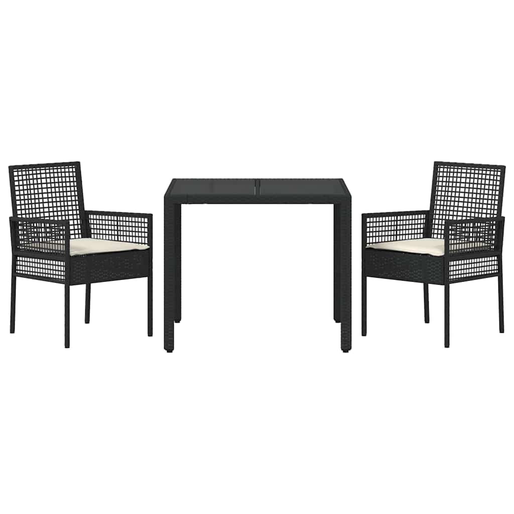 Ensemble de salle à manger pour jardin 3 pcs Noir polyrotin
