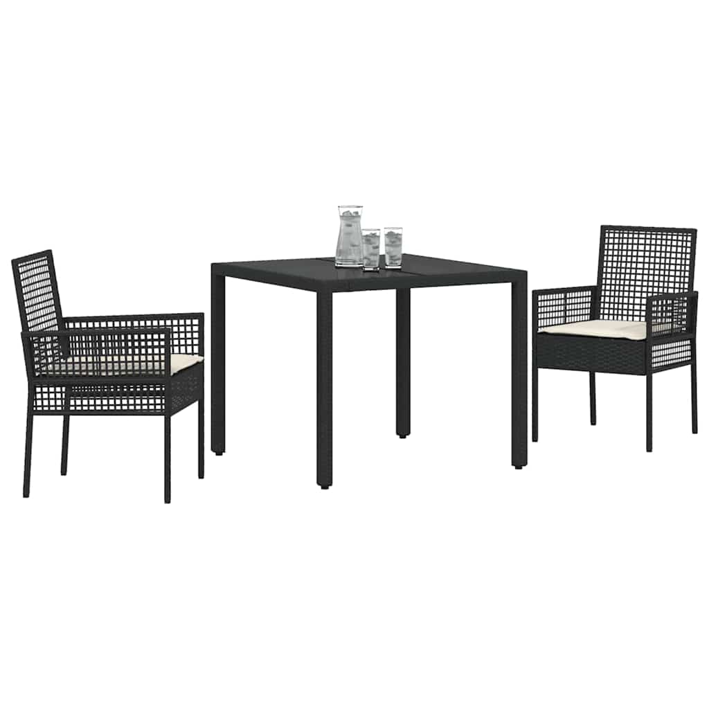 Ensemble de salle à manger pour jardin 3 pcs Noir polyrotin
