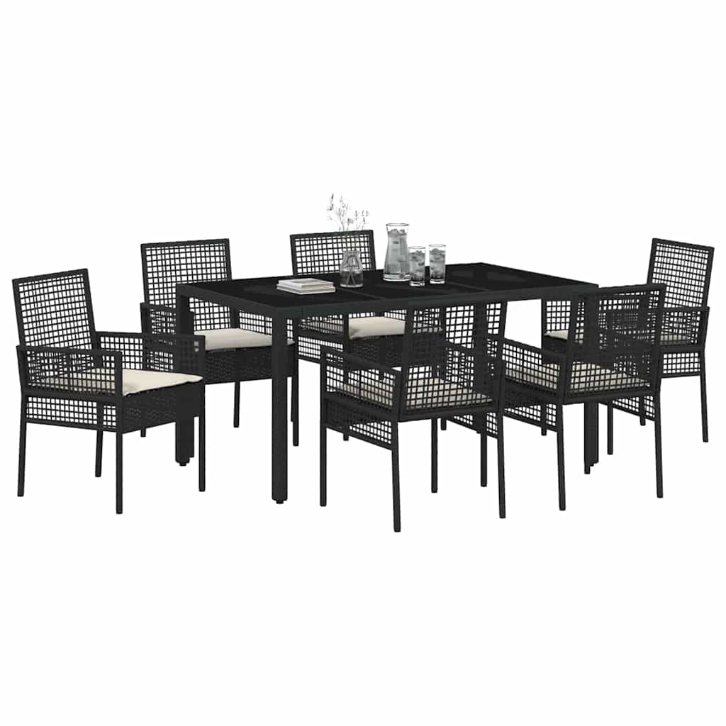 Ensemble de salle à manger pour jardin 7 pcs Noir polyrotin