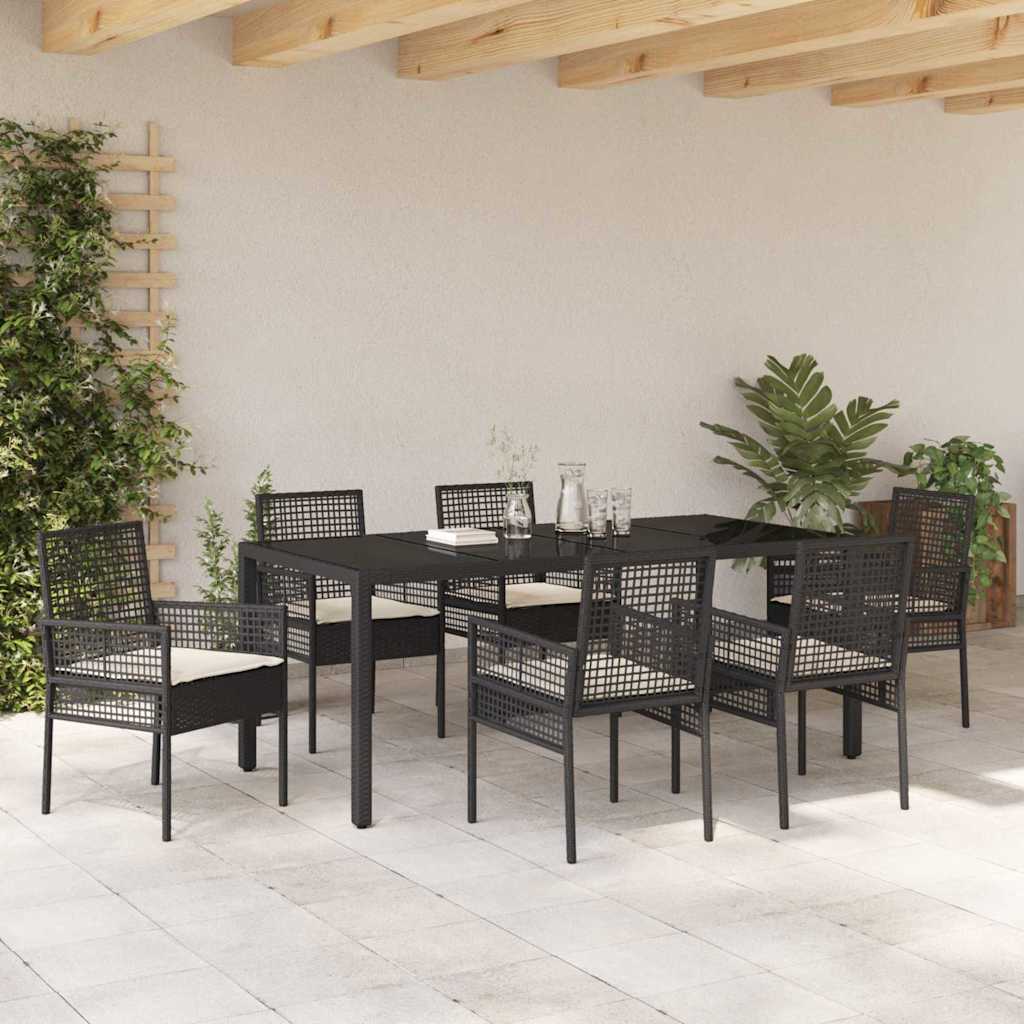 Ensemble de salle à manger pour jardin 7 pcs Noir polyrotin