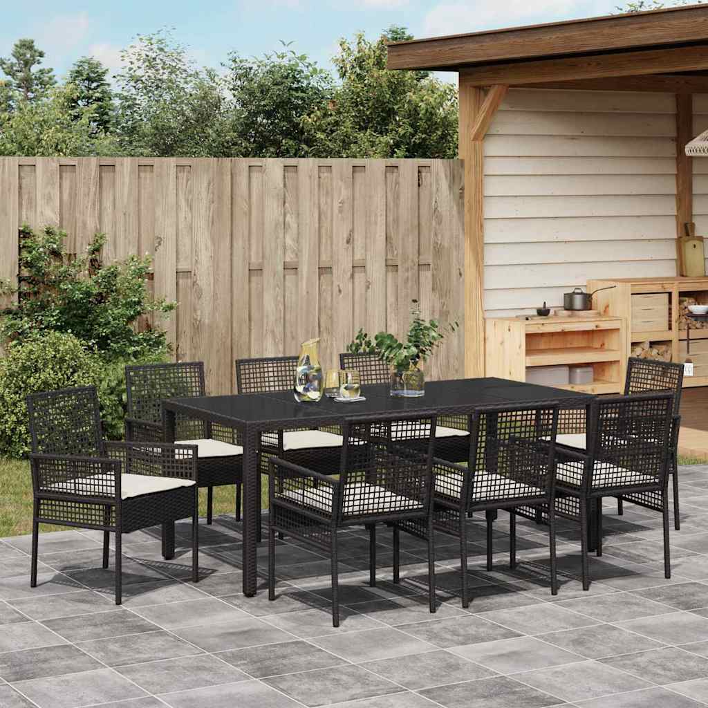 Ensemble de salle à manger pour jardin 9 pcs Noir polyrotin