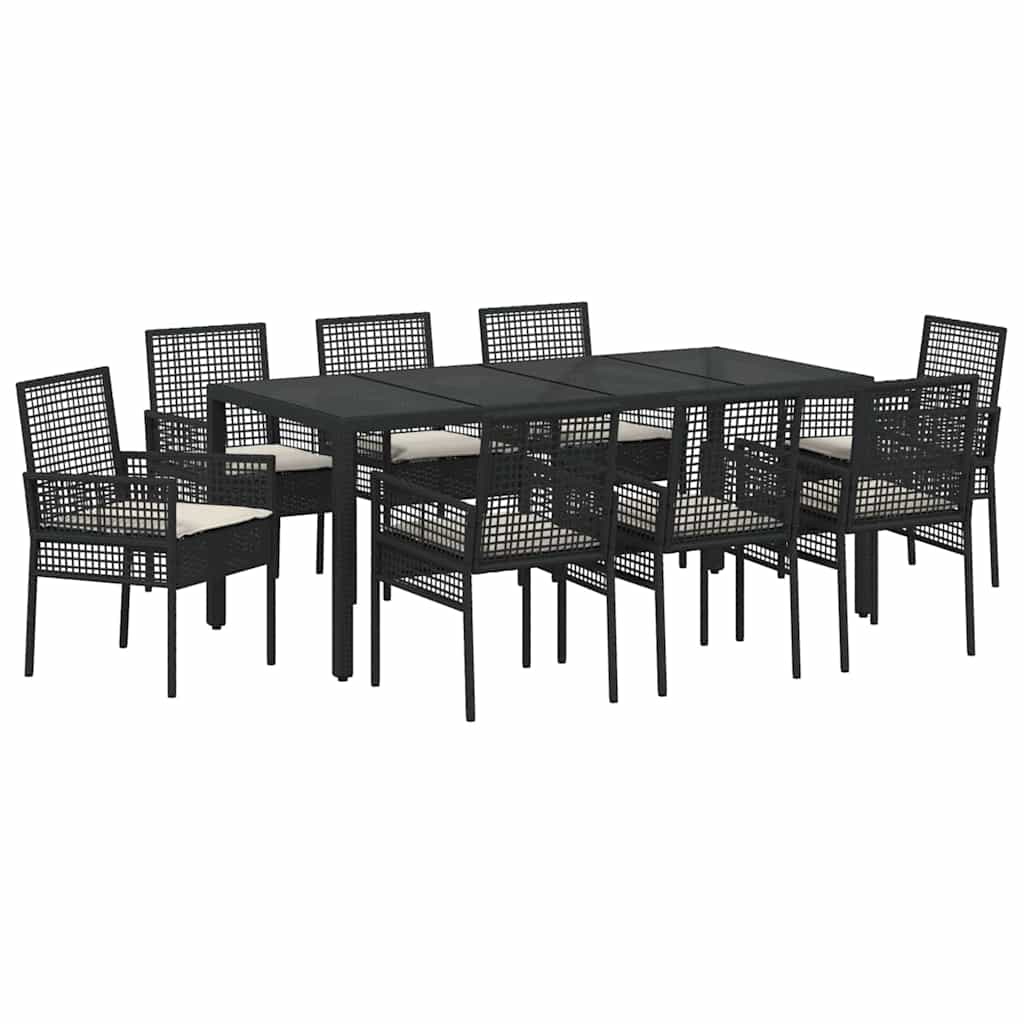 Ensemble de salle à manger pour jardin 9 pcs Noir polyrotin