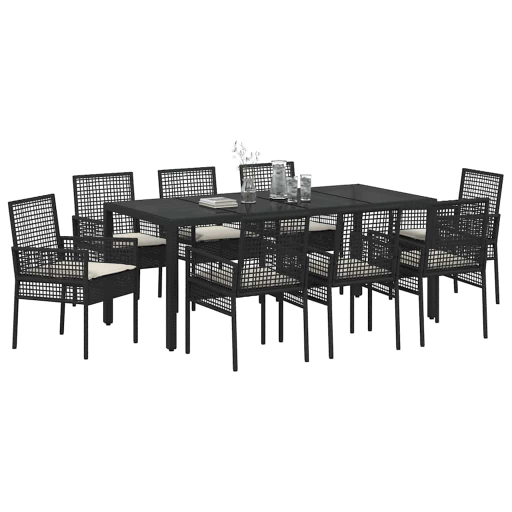 Ensemble de salle à manger pour jardin 9 pcs Noir polyrotin