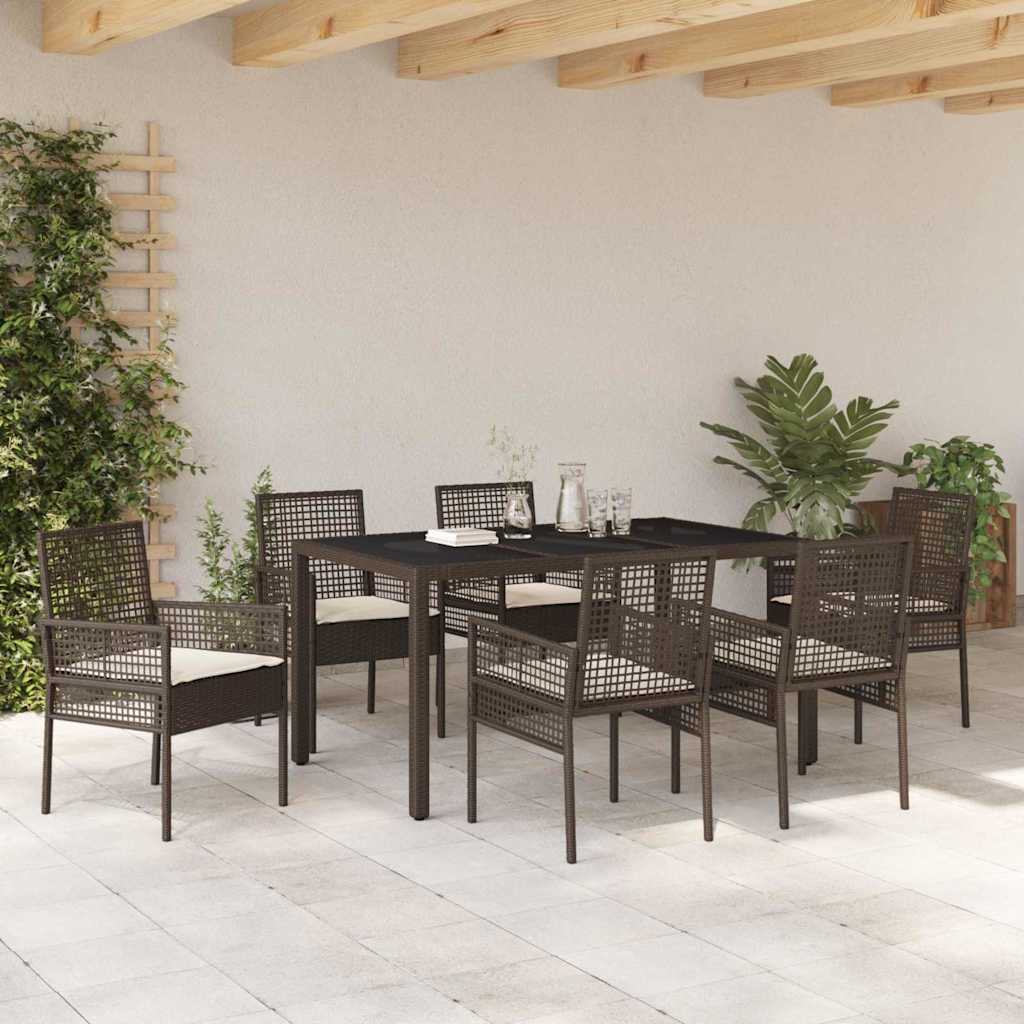 Ensemble de salle à manger pour jardin 7 pcs Marron polyrotin