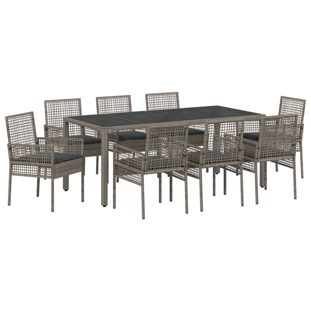 Ensemble de salle à manger pour jardin 9 pcs Gris polyrotin