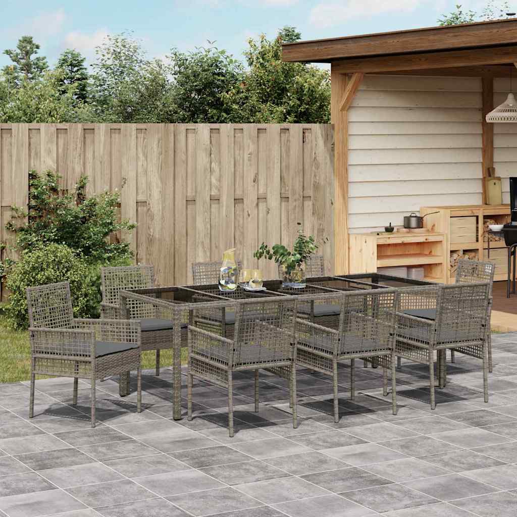 Ensemble de salle à manger pour jardin 9 pcs Gris polyrotin