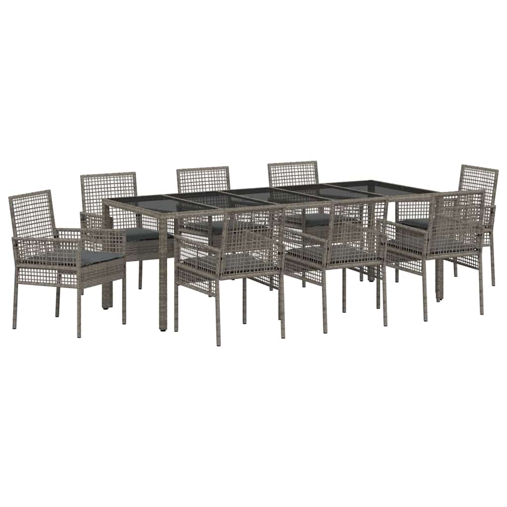 Ensemble de salle à manger pour jardin 9 pcs Gris polyrotin