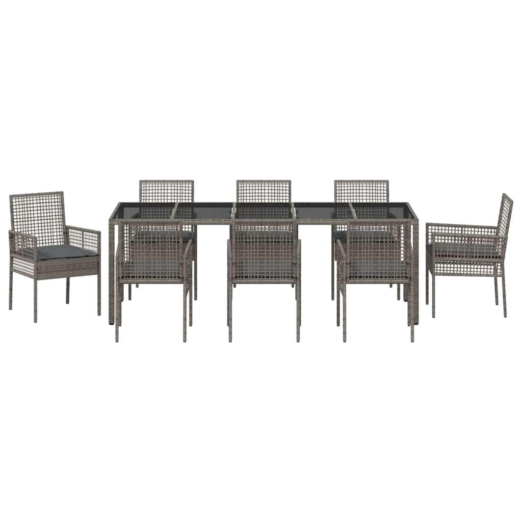 Ensemble de salle à manger pour jardin 9 pcs Gris polyrotin