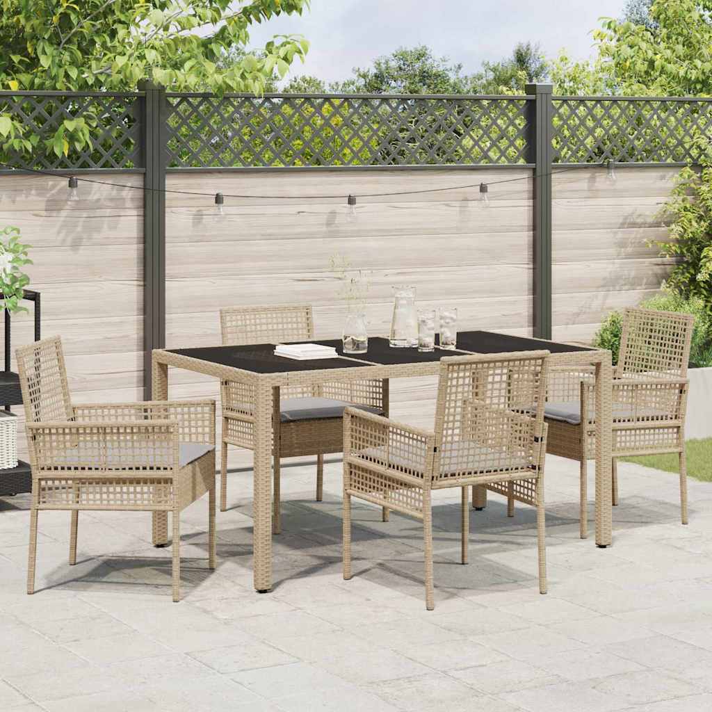 Ensemble de salle à manger pour jardin 5 pcs Beige polyrotin