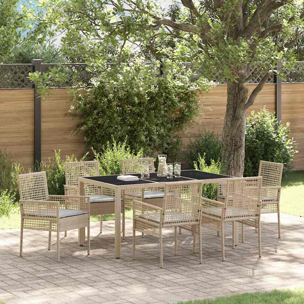 Ensemble de salle à manger pour jardin 7 pcs Beige polyrotin