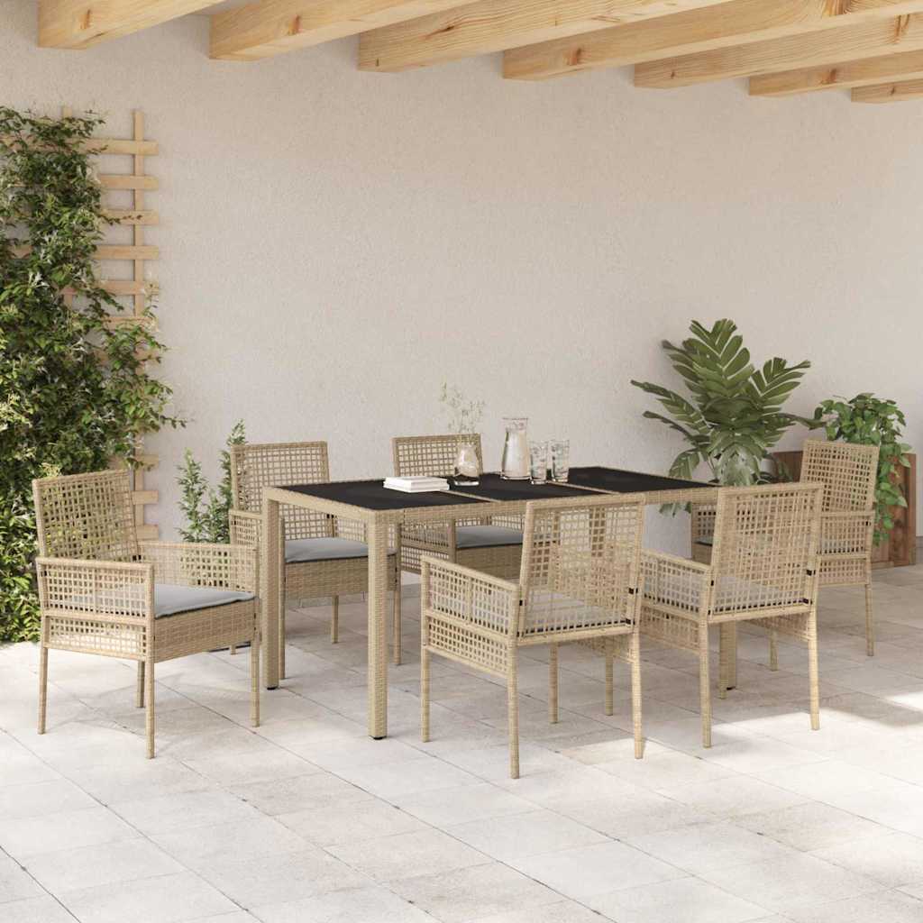 Ensemble de salle à manger pour jardin 7 pcs Beige polyrotin