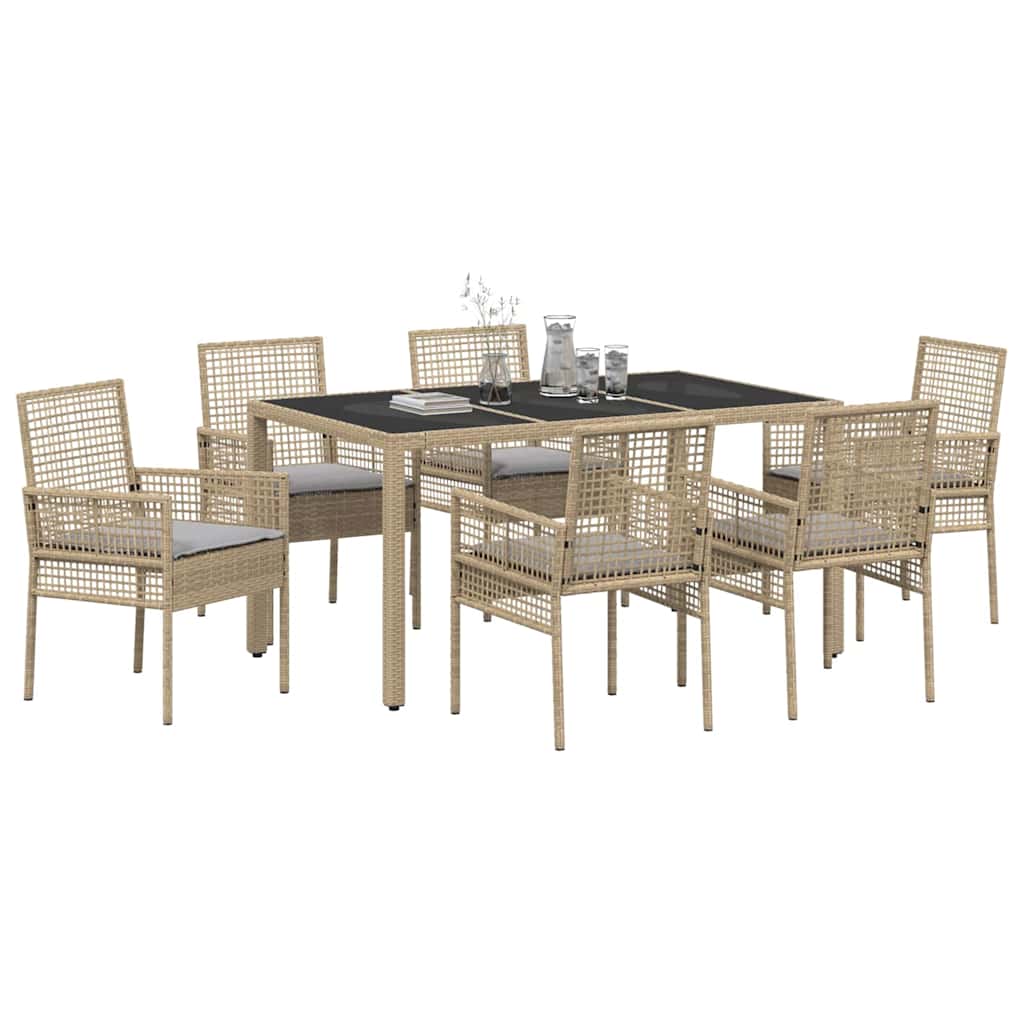 Ensemble de salle à manger pour jardin 7 pcs Beige polyrotin