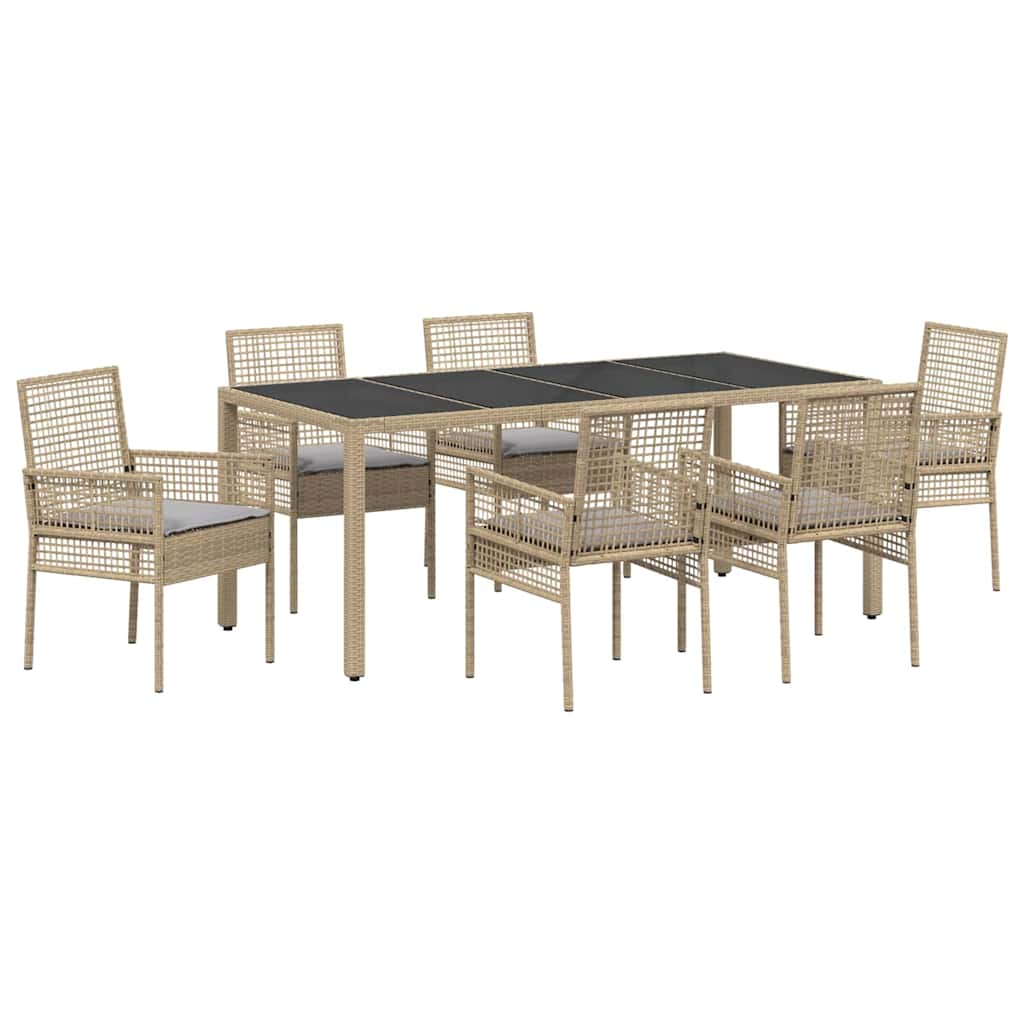 Ensemble de salle à manger pour jardin 7 pcs Beige polyrotin